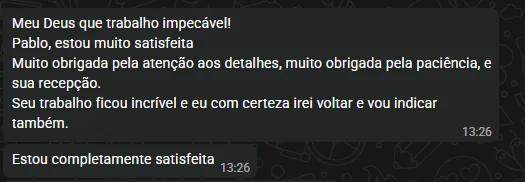 Mensagem original de cliente elogiando o trabalho, a atenção aos detalhes, a paciência e a recepção do Nano Sound