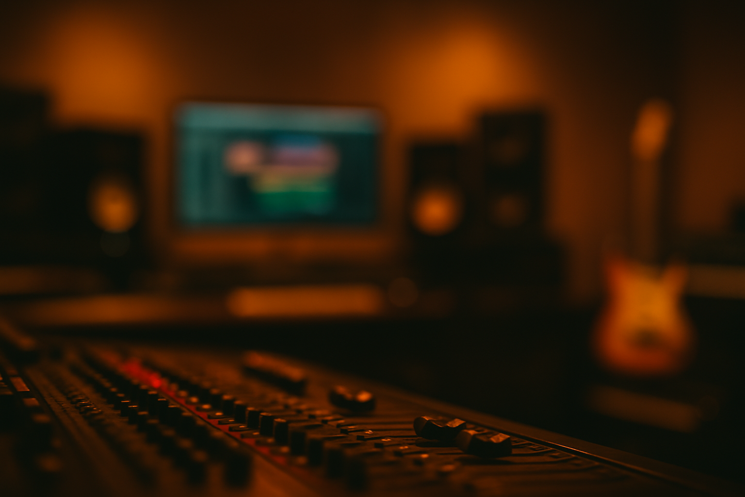 Mesa de som em estúdio